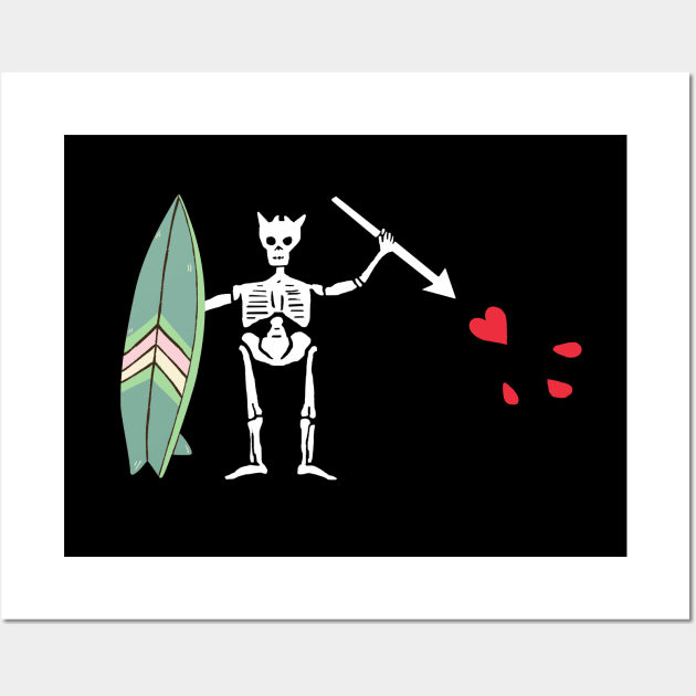 Blackbeard's Flag with Surfboard Wall Art by Trent Tides